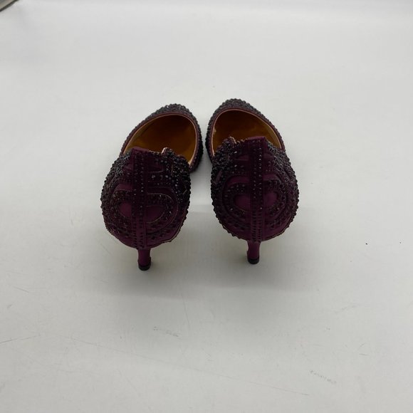 XYD Dark Purple Pointed Toe Low Heel D'Orsay Rhinestone Pumps Bridal Shoes - Picture 5 of 9